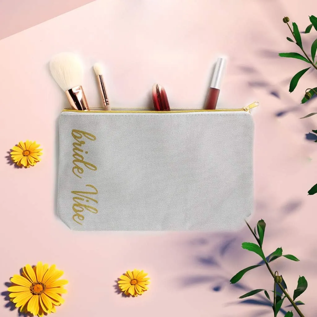 LADY&HOME Bridesmaid Makeup Bag Bride Vibe Team Bride Makeup Bag Wedding Party Cosmetic Bag Bridesmaid Proposal Gifts for Bridal Shower,Wedding,Bachelorette