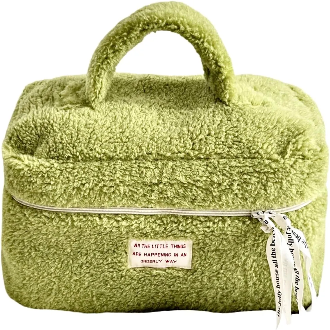 Large Capacity Fuzzy Makeup Bag Soft Plush Preppy Travel Cosmetic Bag Toiletry Bag Makeup Pouch for Teens Women Girls