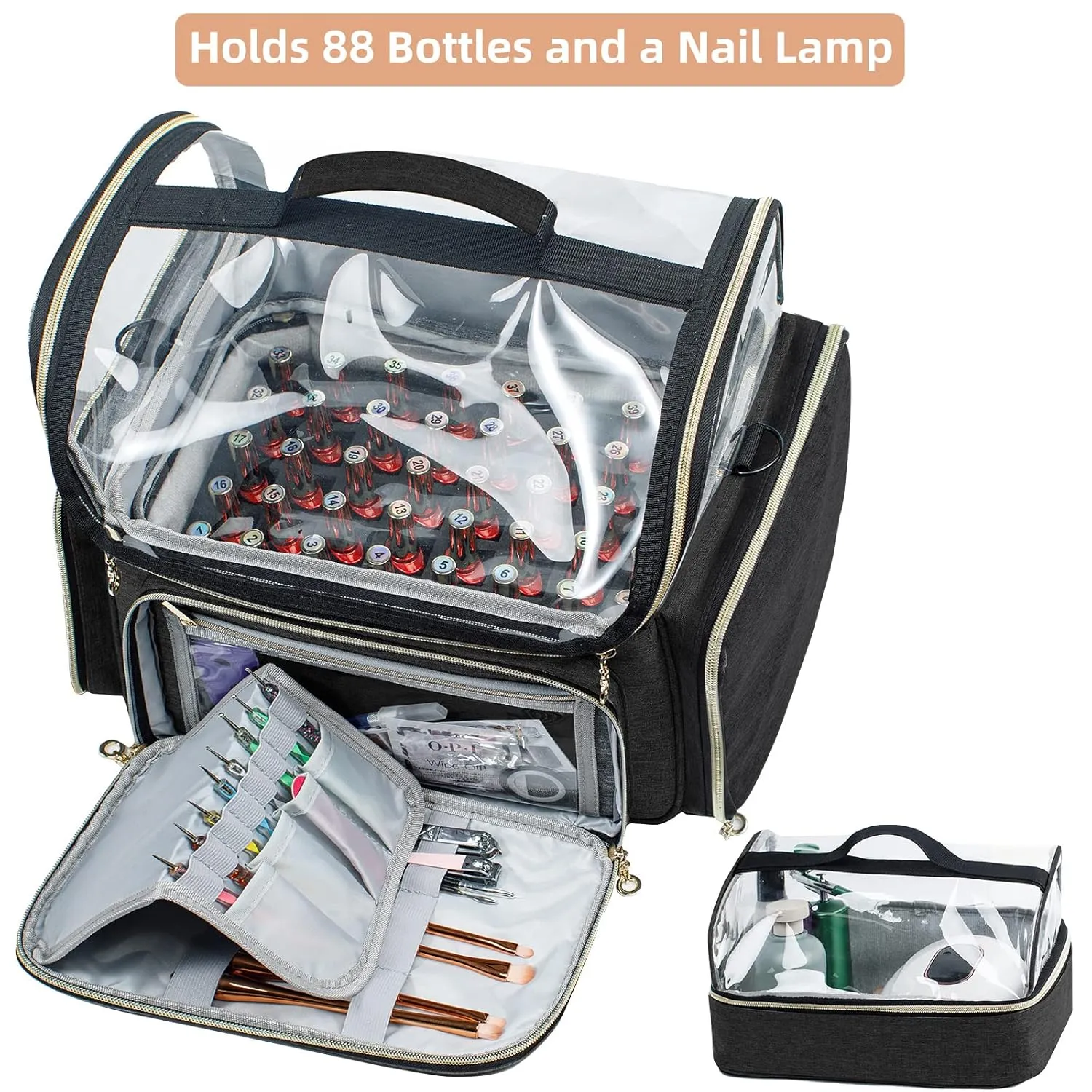 Large Travel Makeup Bag & Nail Polish Organizer Holds 80 Bottles (15ml-0.5 fl.oz), Nail Polish Storage, Cosmetic Bag with 4 Removable Cases for Nail Suppliers, Makeup, Gift for Women