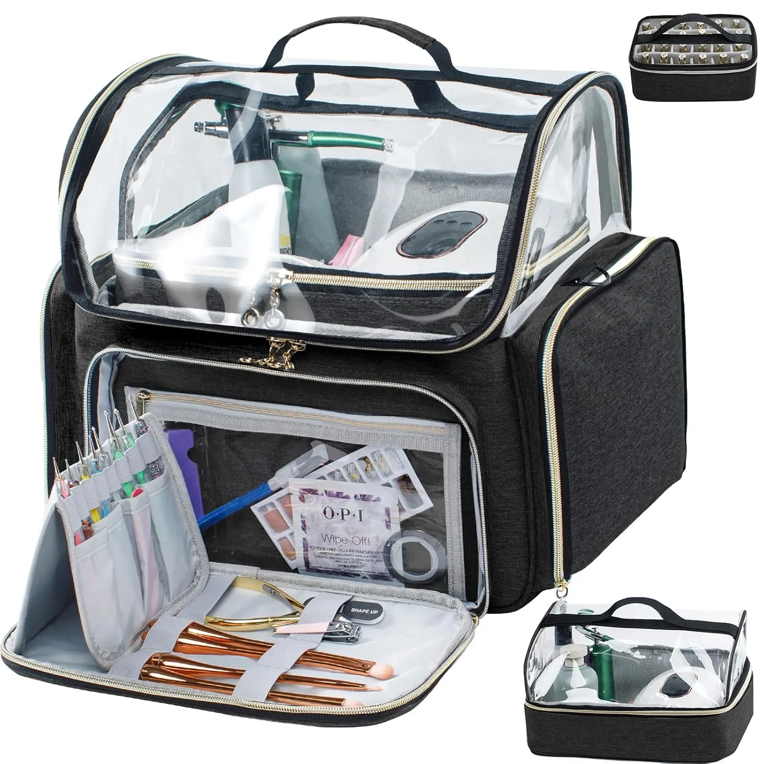 Large Travel Makeup Bag & Nail Polish Organizer Holds 80 Bottles (15ml-0.5 fl.oz), Nail Polish Storage, Cosmetic Bag with 4 Removable Cases for Nail Suppliers, Makeup, Gift for Women