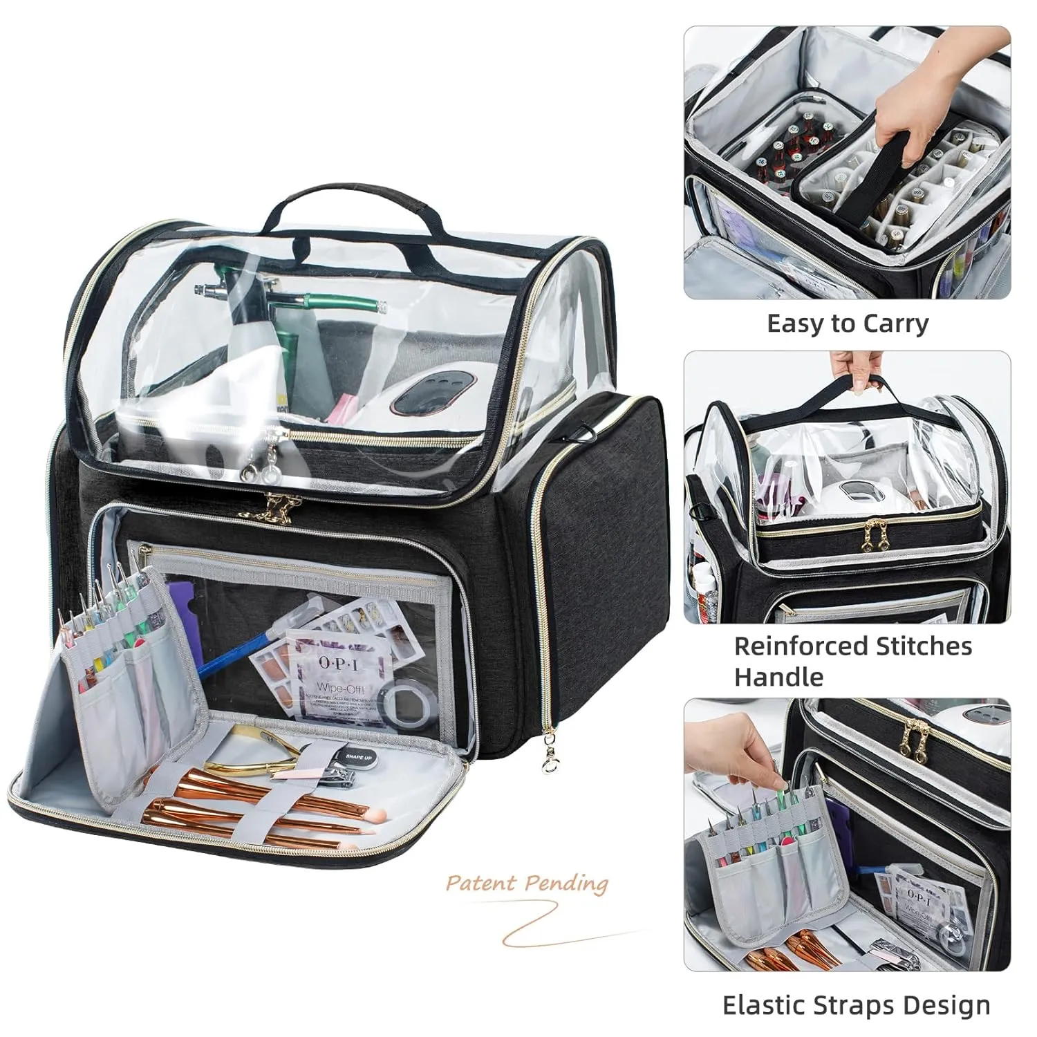 Large Travel Makeup Bag & Nail Polish Organizer Holds 80 Bottles (15ml-0.5 fl.oz), Nail Polish Storage, Cosmetic Bag with 4 Removable Cases for Nail Suppliers, Makeup, Gift for Women