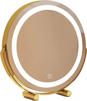 Large Vanity Mirror with Lights Lighted Makeup Mirror Φ30/40/45/50cm Round Mirror with Smart Control Touch for Dressing Room & Bedroom Tabletop Metal Frame (Color : Gold, Size : 11.8"X13.3")