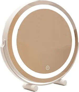 Large Vanity Mirror with Lights Lighted Makeup Mirror Φ30/40/45/50cm Round Mirror with Smart Control Touch for Dressing Room & Bedroom Tabletop Metal Frame (Color : White, Size : 17.7"X19.3")