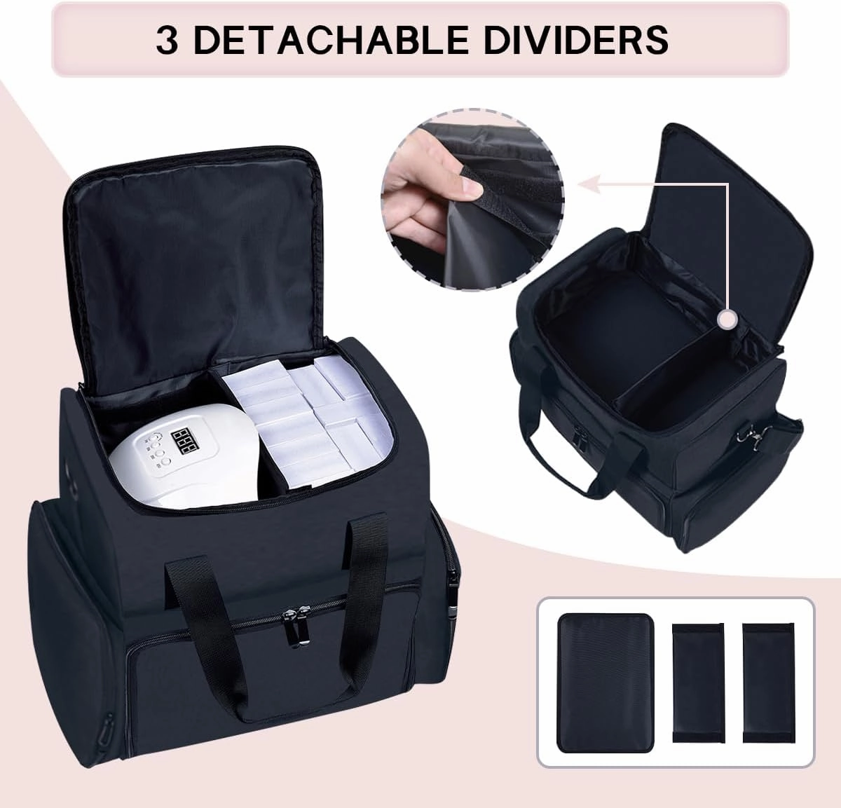 Large Cosmetic Bag with 4 Removable Case and 2 Removable Dividers Double Layer Travel Storage Organizer, Makeup Brushes Storage Section Black