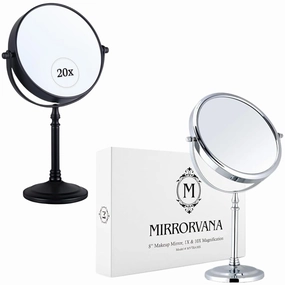 Large Double Sided 10X and 1X Magnifying Makeup Mirror with Stand in Gift Box & Double Sided 20x and 1x Magnified Makeup Mirror with Stand for Desk, Dressing Table, Bathroom Countertop Bundle