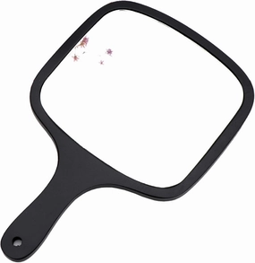 lasenersm 1 Piece Wooden Makeup Mirror Curved Edge Square Handheld Mirror with Handle Single Side Cosmetic Mirror Vanity Handheld Mirror Handheld Vanity Mirror, 7.5 x 11.4 Inches, Black