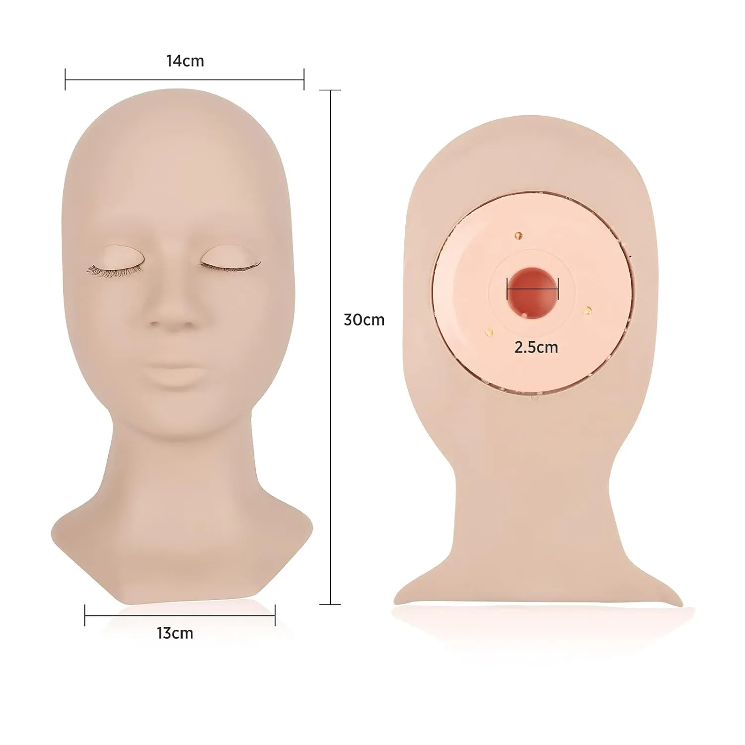 LASHVIEW Lash Mannequin Head , with 4 Pairs Replaced Eyelids Practice, Makeup Soft-Touch Rubber, Natural Skin Color