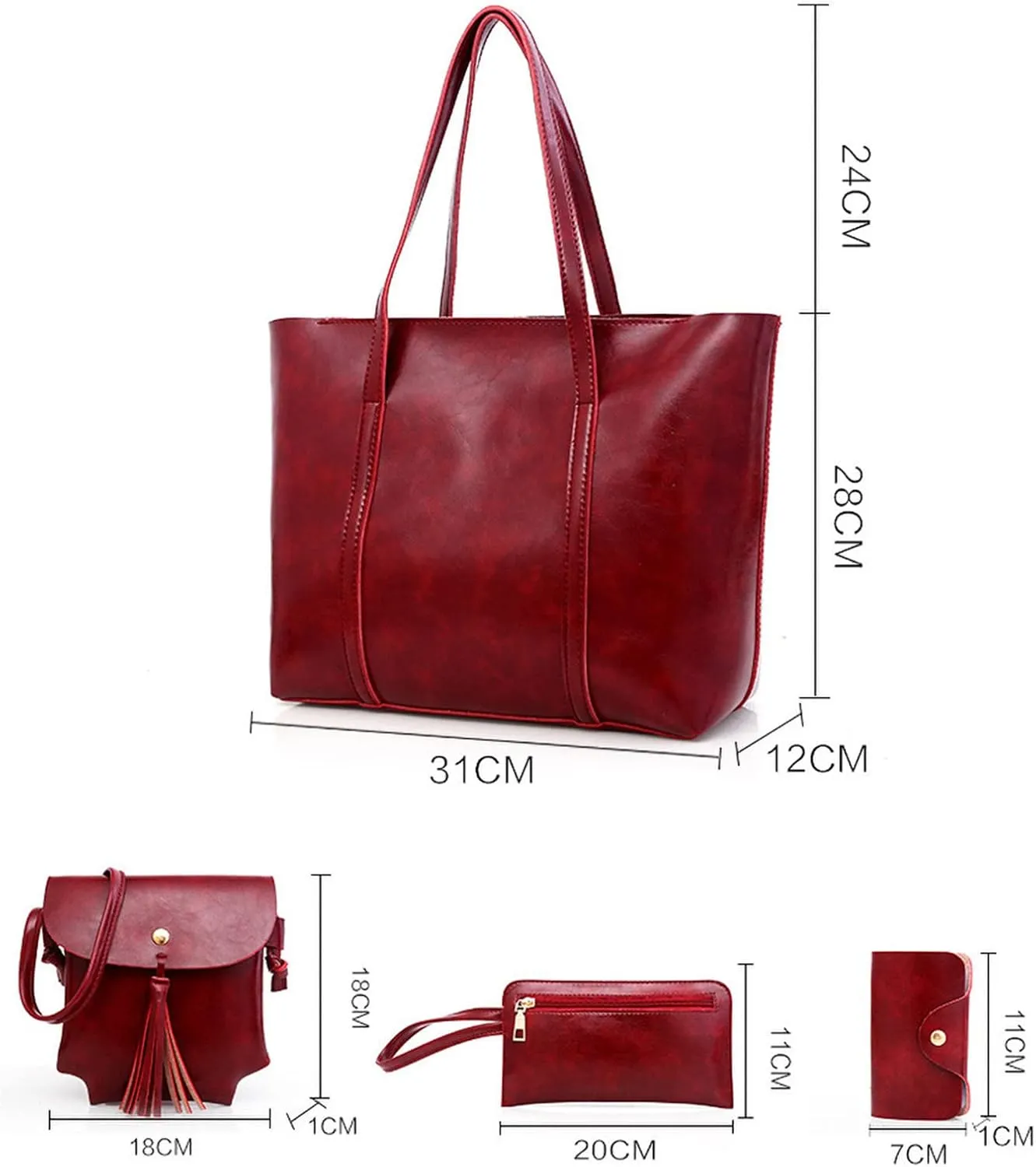 Leather Casual Women Handbag 4 Piece Set Shoulder Bag Handbag Rolling Sewing compatible with Machine Tote with