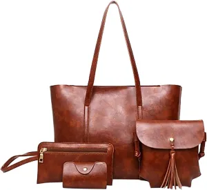 Leather Casual Women Handbag 4 Piece Set Shoulder Bag Handbag Rolling Sewing compatible with Machine Tote with