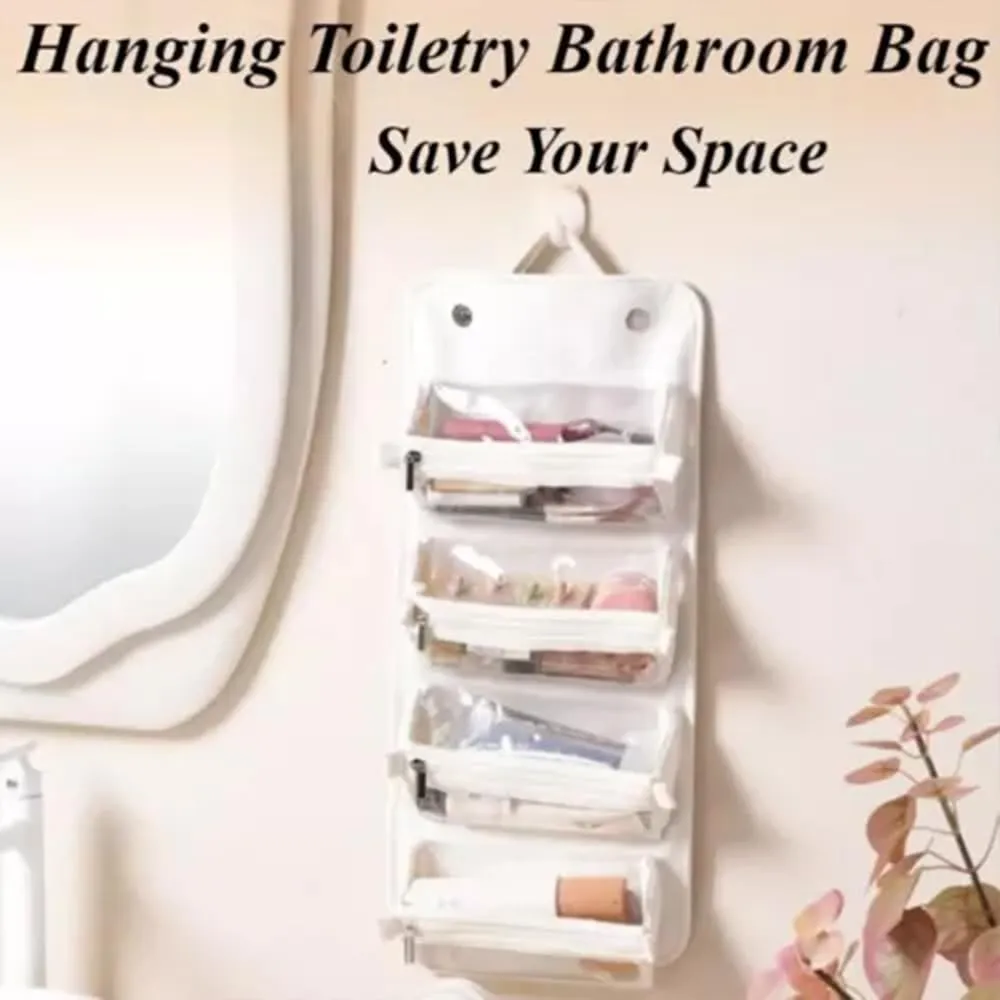 Leather Waterproof Cosmetic Bag, 4 In 1 Roll Up Makeup Bag With 4 Detachable Clear Compartment, Multi Compartment Large Capacity Toiletry Travel Bag (Apricot Gray)