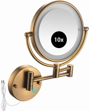LED Makeup Mirror with Lights and Magnification, Double Sided Wall Mounted Extendable Vanity Mirror,Touch Dimmable, 360 Rotation Antique,10x