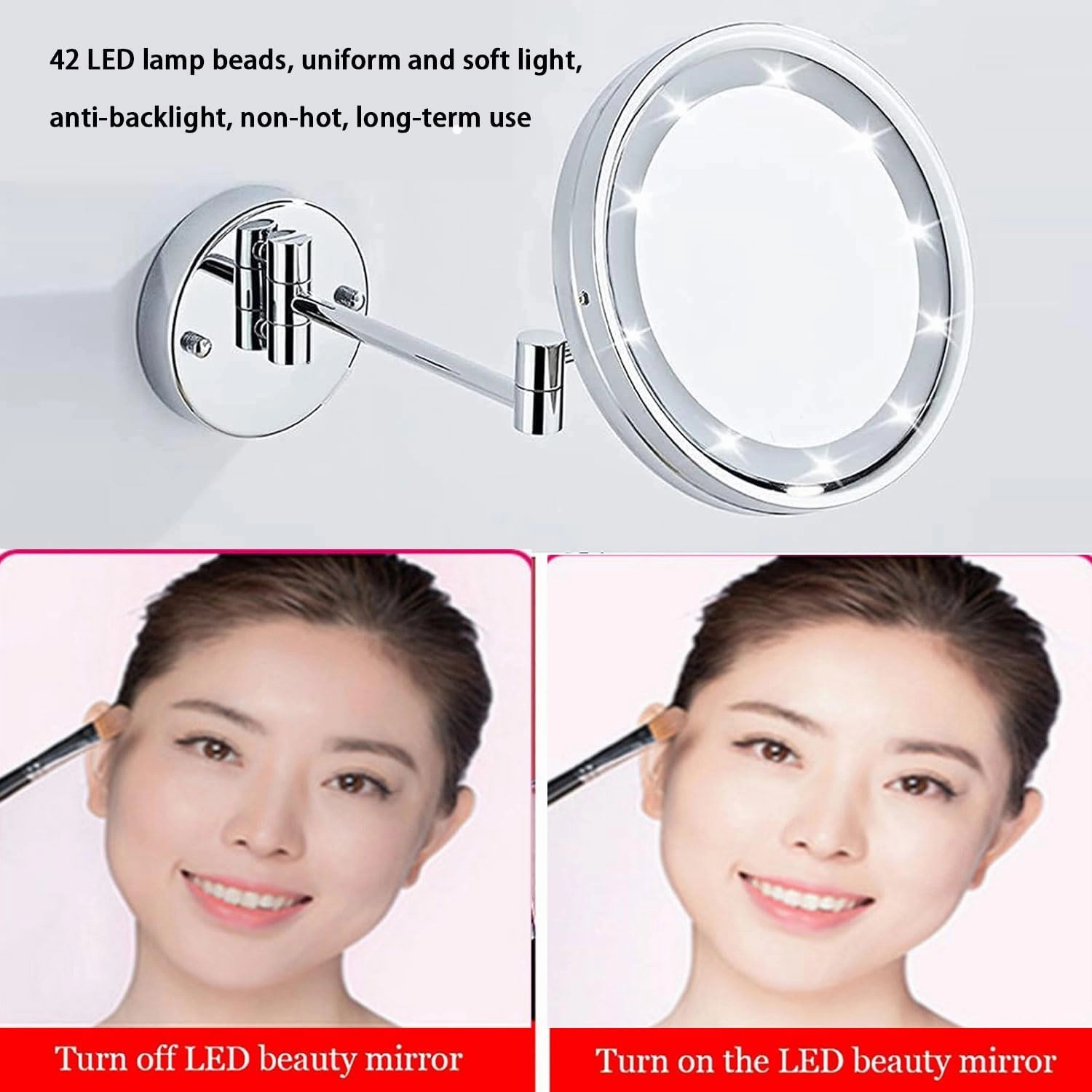LED Makeup Mirror with Lights and Magnification, Double Sided Wall Mounted Extendable Vanity Mirror,Touch Dimmable, 360 Rotation Antique,10x
