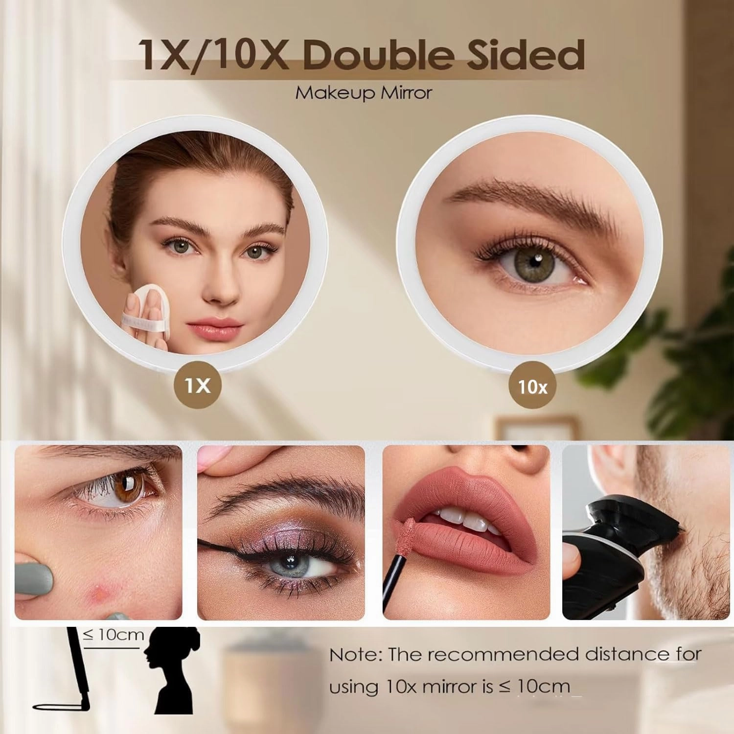LED Makeup Mirror with Lights and Magnification, Double Sided Wall Mounted Extendable Vanity Mirror,Touch Dimmable, 360 Rotation Antique,10x