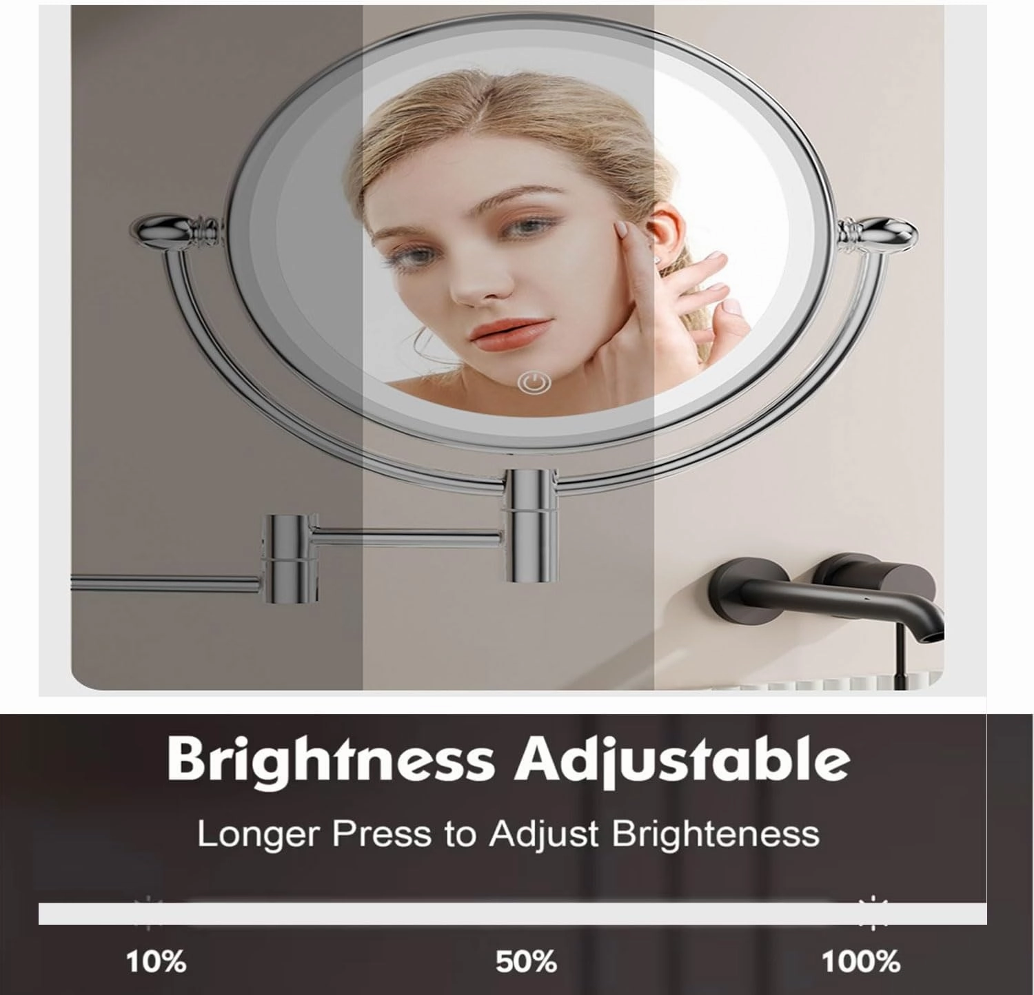 LED Makeup Mirror with Lights and Magnification, Double Sided Wall Mounted Extendable Vanity Mirror,Touch Dimmable, 360 Rotation Antique,10x