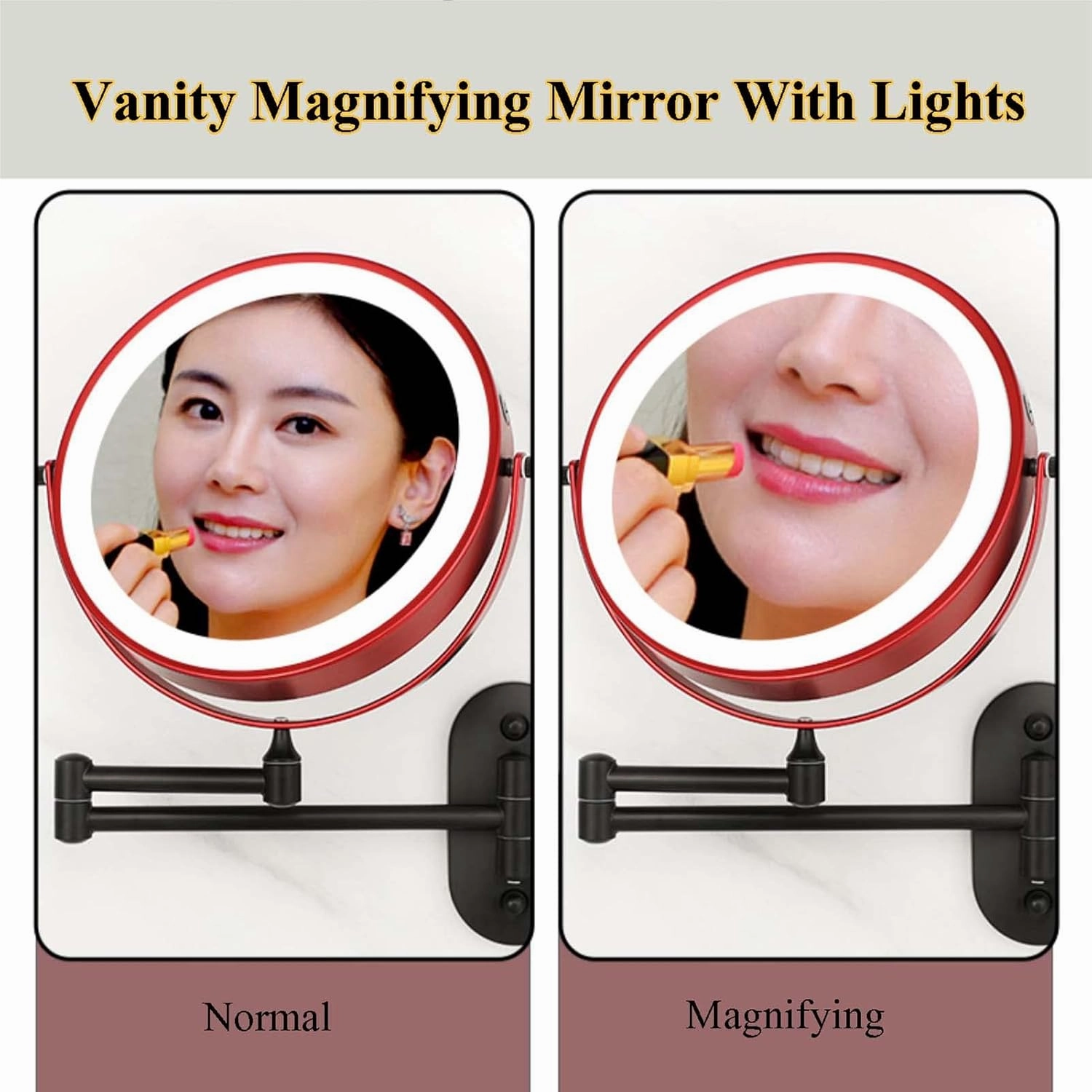 LED Wall Mounted Makeup Mirror, Double Sided Bathroom Mirror, 1X/3X/5X/7X/10X Magnification Makeup Vanity Mirror, Free Rotation Cosmetic Mirror, for Makeup, Cut, Trim