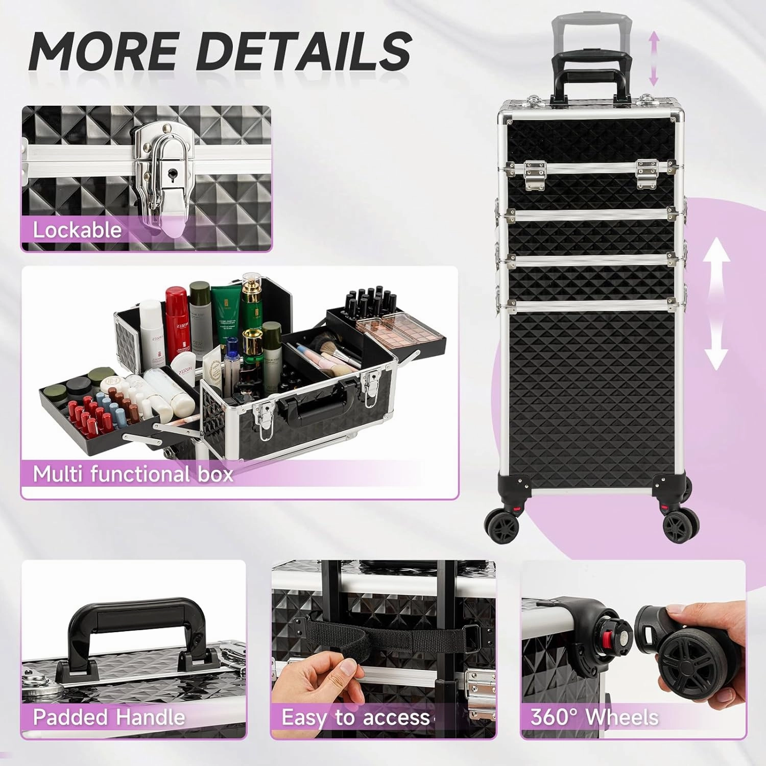 Leeora&Leekoo Portable Multi-Storey Nail Case for Nail Tech Organizer - Wheels Makeup Case Organizer, Cosmetic Case, Makeup Train Case, Make Up Case (Watercube Pattern)