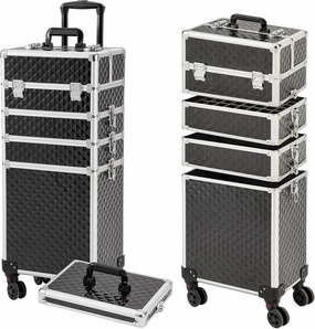 Leeora&Leekoo Portable Multi-Storey Nail Case for Nail Tech Organizer - Wheels Makeup Case Organizer, Cosmetic Case, Makeup Train Case, Make Up Case (Watercube Pattern)