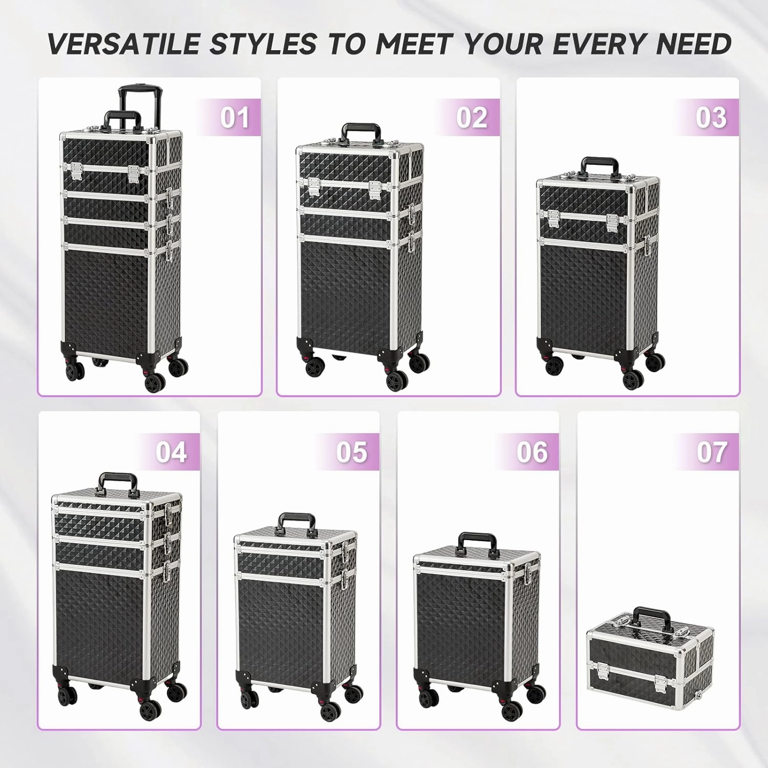 Leeora&Leekoo Portable Multi-Storey Nail Case for Nail Tech Organizer - Wheels Makeup Case Organizer, Cosmetic Case, Makeup Train Case, Make Up Case (Watercube Pattern)