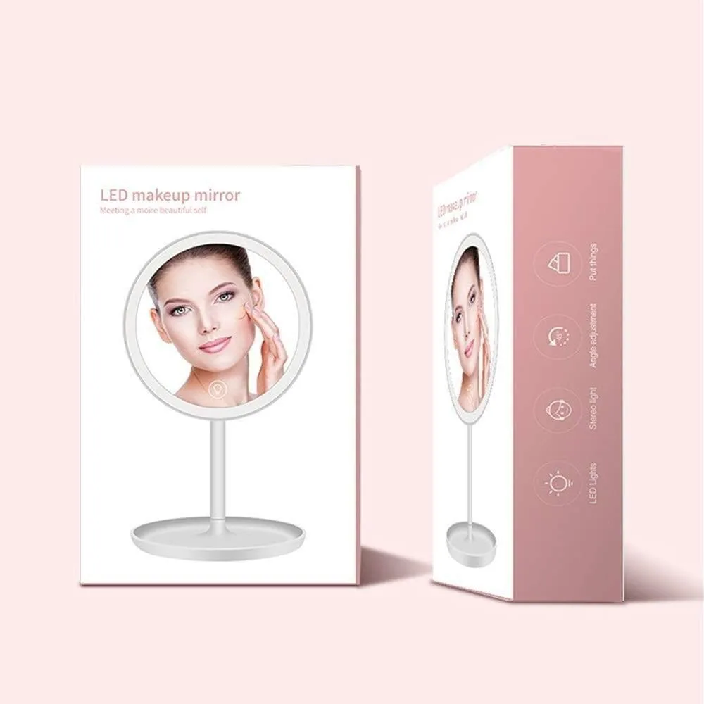 Lighted Mirror Countertop Desktop Lighted Makeup Mirror LED Smart Touch Screen Three-Color Fill Light with Light Vanity Mirror with 5 Times Magnifying Glass