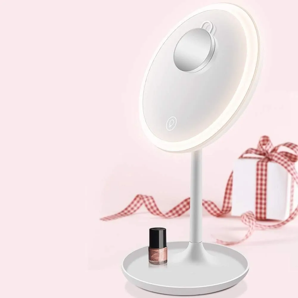 Lighted Mirror Countertop Desktop Lighted Makeup Mirror LED Smart Touch Screen Three-Color Fill Light with Light Vanity Mirror with 5 Times Magnifying Glass