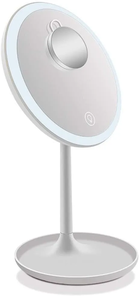 Lighted Mirror Countertop Desktop Lighted Makeup Mirror LED Smart Touch Screen Three-Color Fill Light with Light Vanity Mirror with 5 Times Magnifying Glass