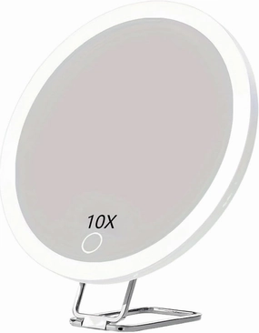 Lighted Makeup Mirror, 10/20/30X Magnifying Mirror with Suction Cup, Vanity Mirror with 3 Colors & Rechargeable 1200mAh Battery, Brightness Adjustable, Portable Wall Hanging Handheld Deskt