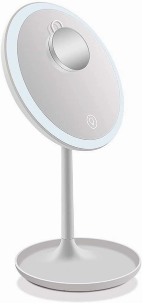 Lighted Mirror Countertop Desktop Lighted Makeup Mirror LED Smart Touch Screen Three-Color Fill Light with Light Vanity Mirror with 5 Times Magnifying Glass
