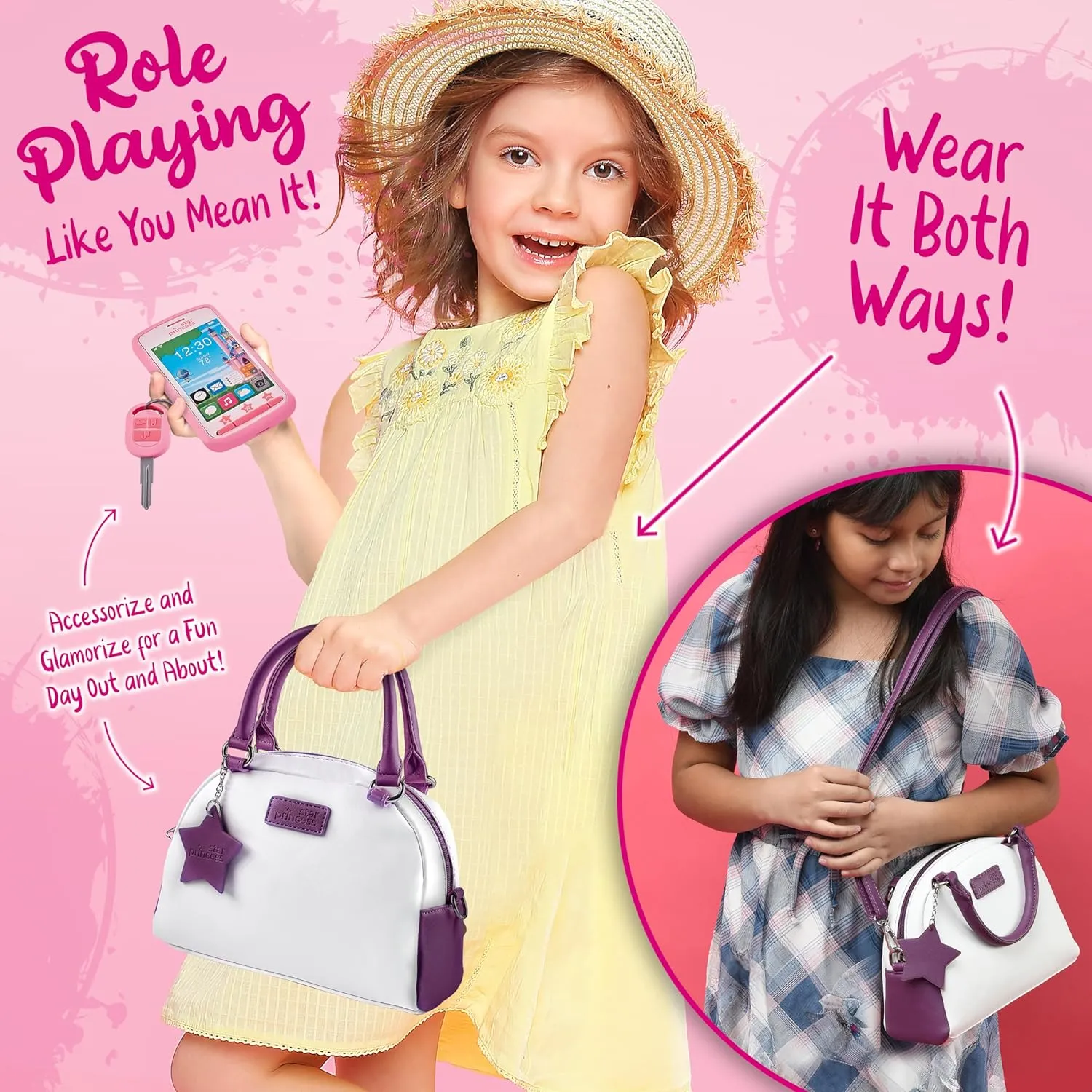 Little Girls Purse with Accessories and Pretend Makeup for Toddlers - My First Purse Set Includes Handbag, Phone, Wallet, Play Makeup and More Pretend Play Toys for Girl Age 3  