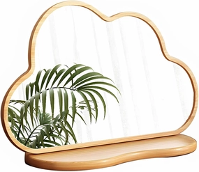 LTSRLL Cloud Shaped Tabletop Cosmetic Mirror Small Standing Vanity Mirror with Wooden Base for Makeup and Shaving(Wood)