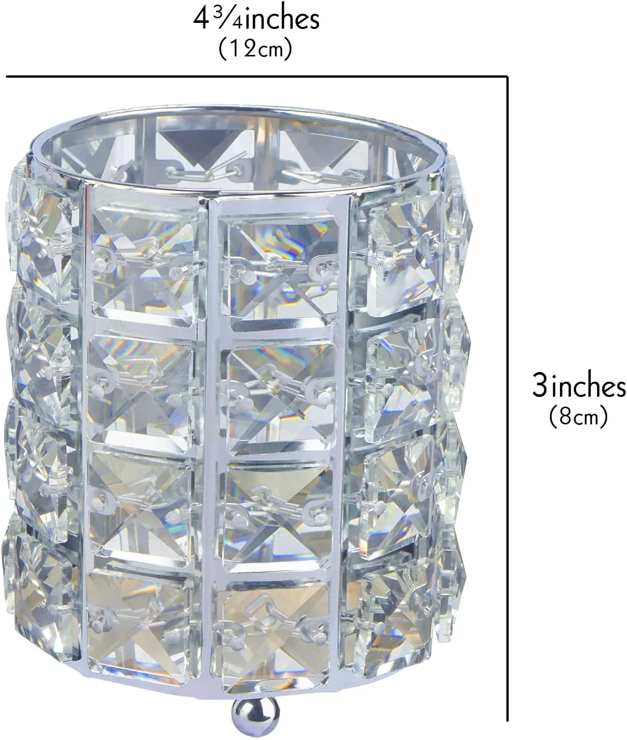 LUEXBOX 4 PCS Crystal Makeup Brush Holder, Bling Makeup Tools Organizer, Round Cosmetics Brush Storage Container for Table, Dresser, Bathroom, Bedroom Organization (Silver)