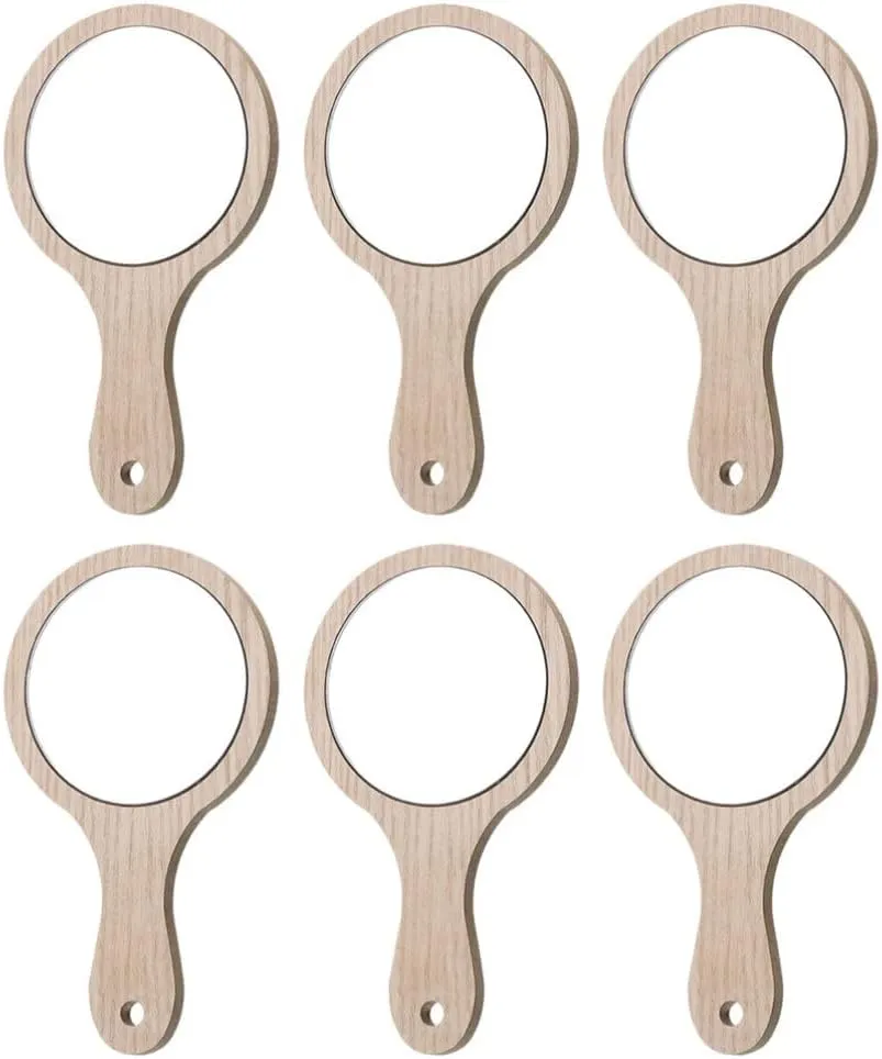 Lurrose 6Pcs Hand Mirror Hand Held Mirror Handheld Mirror Hand Mirrors with Handle Wood Vanity Cosmetic Mirror Travel Makeup Mirror for Women ( 6. 2 X 3. 5 Inch )