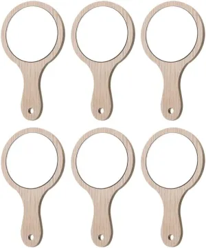 Lurrose 6Pcs Hand Mirror Hand Held Mirror Handheld Mirror Hand Mirrors with Handle Wood Vanity Cosmetic Mirror Travel Makeup Mirror for Women ( 6. 2 X 3. 5 Inch )