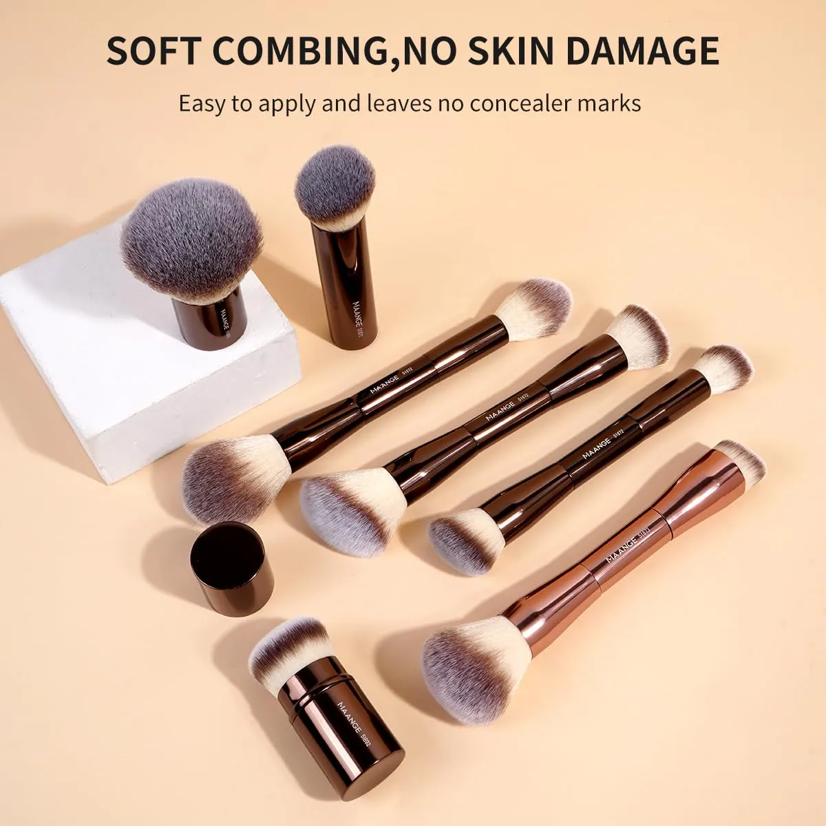 MAANGE 20 PCS Makeup Brush Set with Bag, Double-ended Kabuki Brush Foundation Contour Brush for Liquid Powder Concealer Eye Shadows Cream Cosmetics Blending Blush Face Makeup Tools with Case (Coffee)