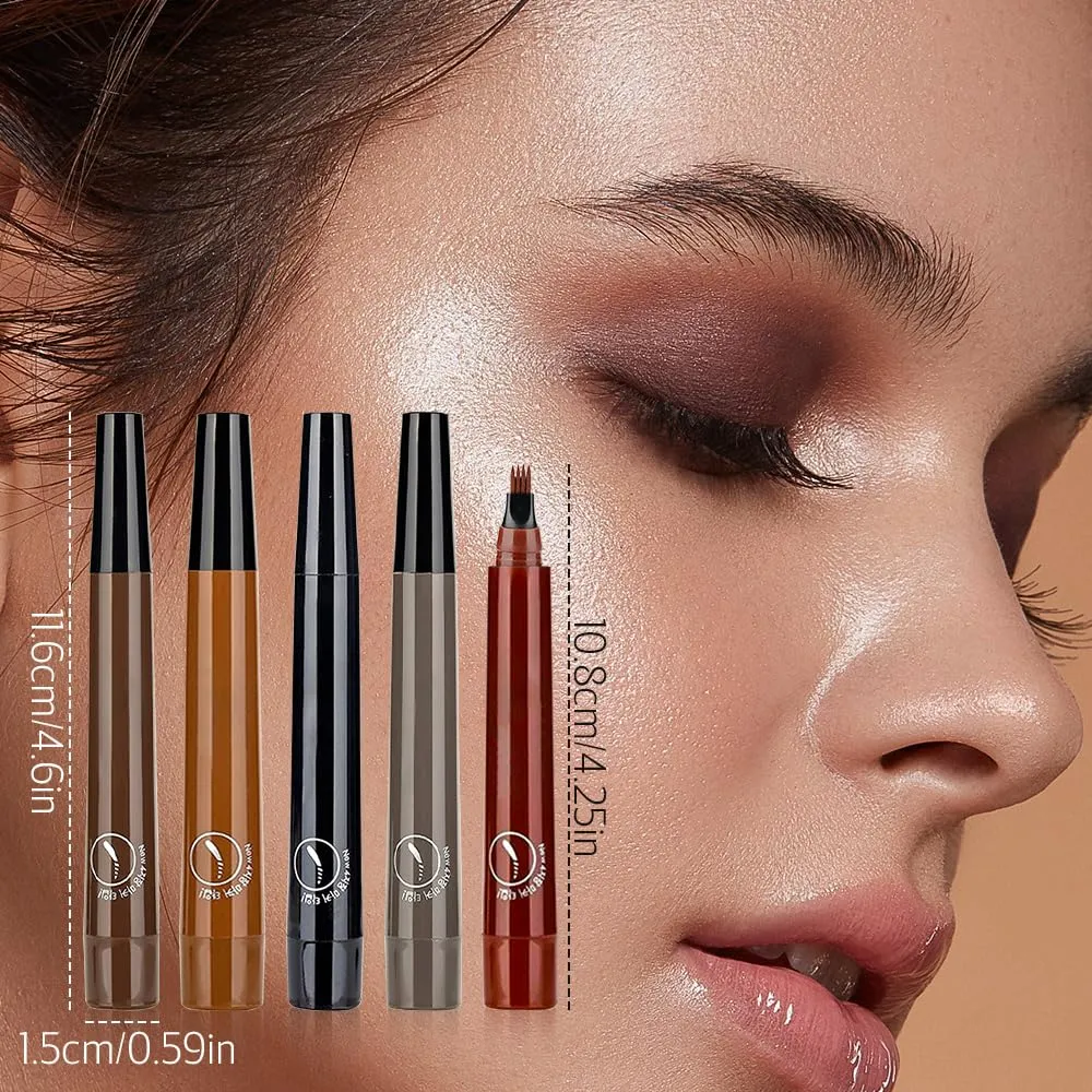 Magic Eyebrow Pencil, 3D Waterproof Microblading Eyebrow Pencil Contouring Pen 4 Tipped Precise Brow Pen, Long-Lasting Fine Stroke Microblade Eyebrow Brush (Black)