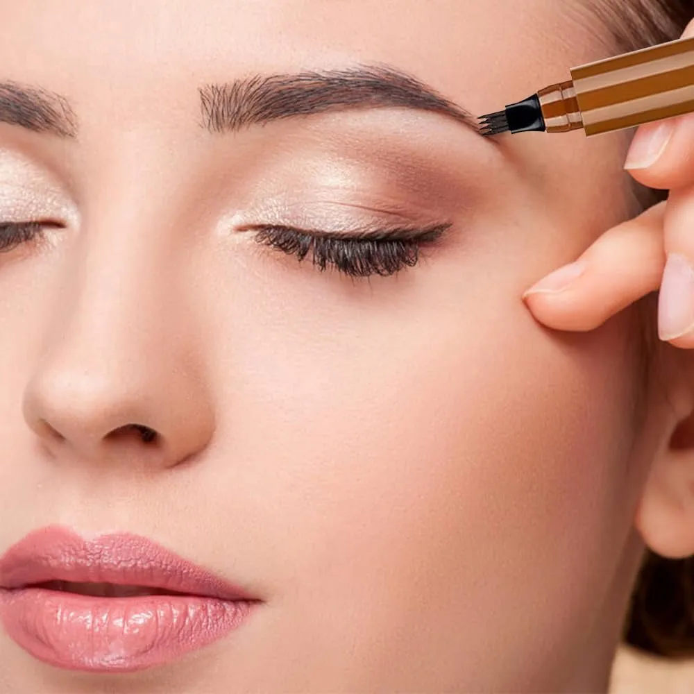 Magic Eyebrow Pencil, 3D Waterproof Microblading Eyebrow Pencil Contouring Pen 4 Tipped Precise Brow Pen, Long-Lasting Fine Stroke Microblade Eyebrow Brush (Black)