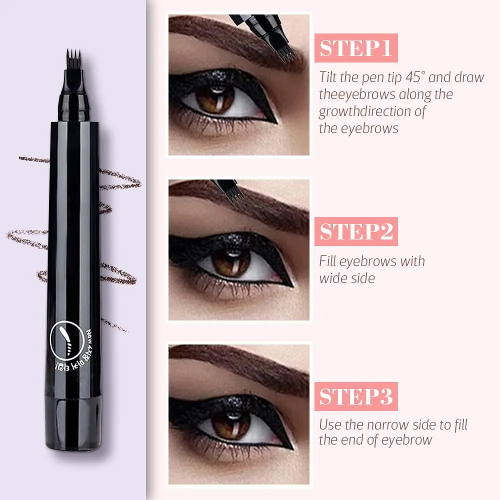 Magic Eyebrow Pencil, 3D Waterproof Microblading Eyebrow Pencil Contouring Pen 4 Tipped Precise Brow Pen, Long-Lasting Fine Stroke Microblade Eyebrow Brush (Black)