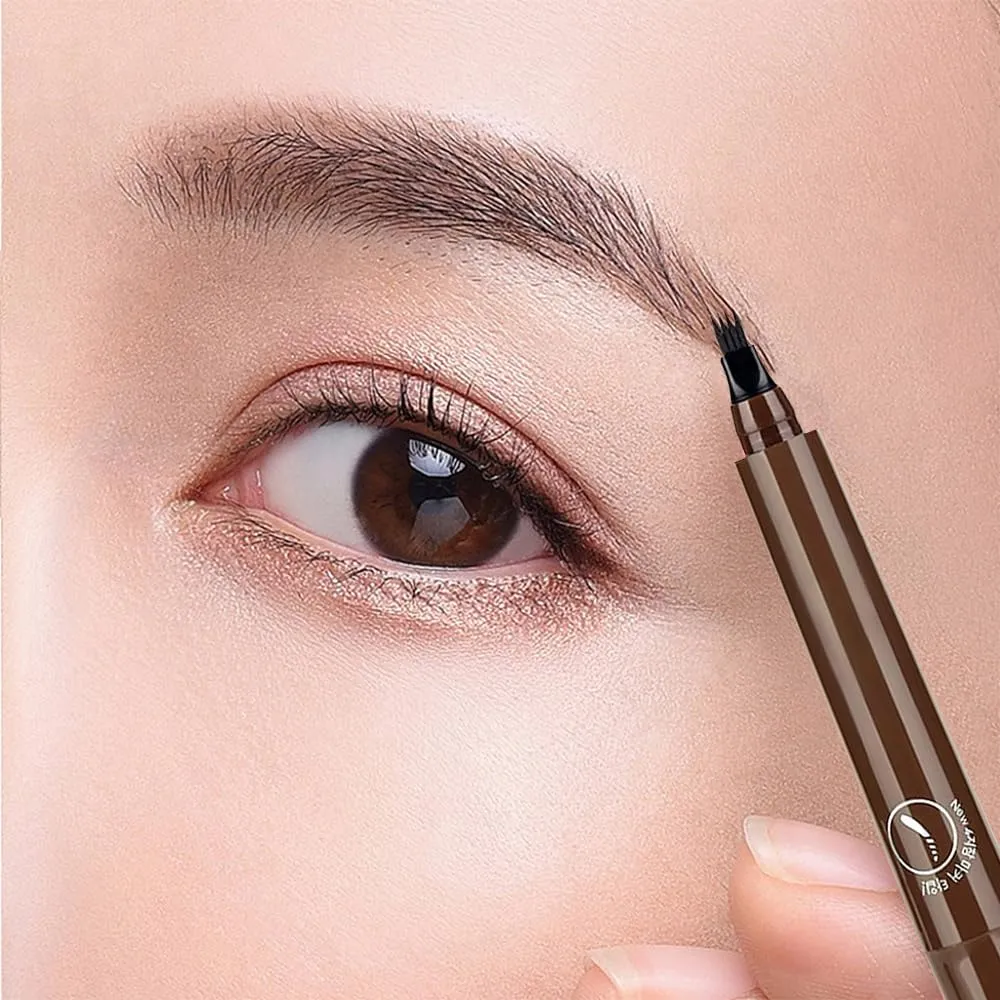 Magic Eyebrow Pencil, 3D Waterproof Microblading Eyebrow Pencil Contouring Pen 4 Tipped Precise Brow Pen, Long-Lasting Fine Stroke Microblade Eyebrow Brush (Black)