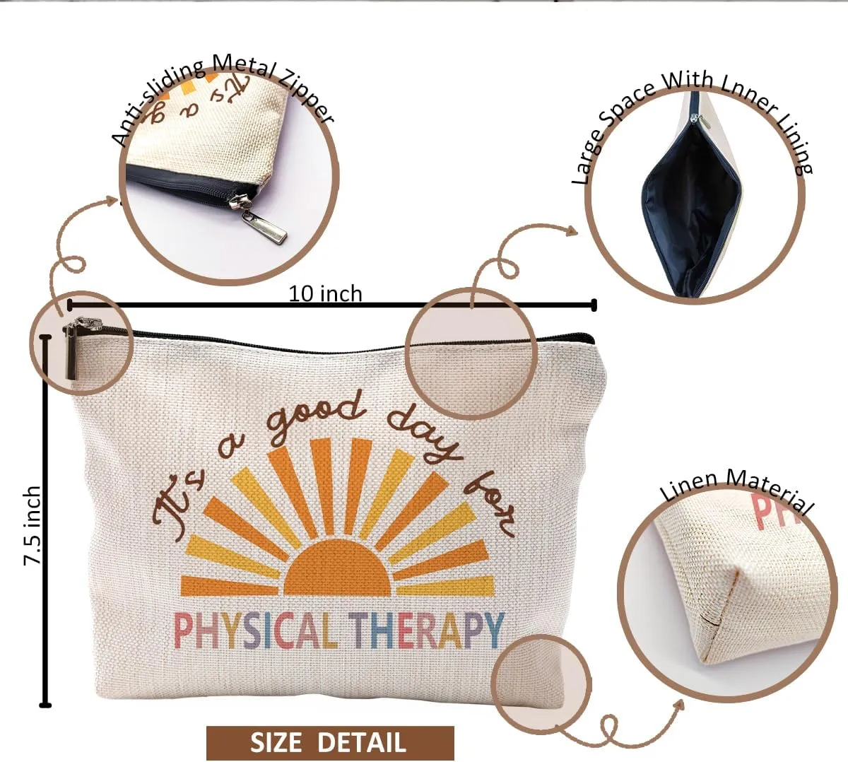 Makeup Bag for Physical Therapists - Appreciation Gift for Women, Cosmetic & Toiletry Bag for Good Days in Therapy
