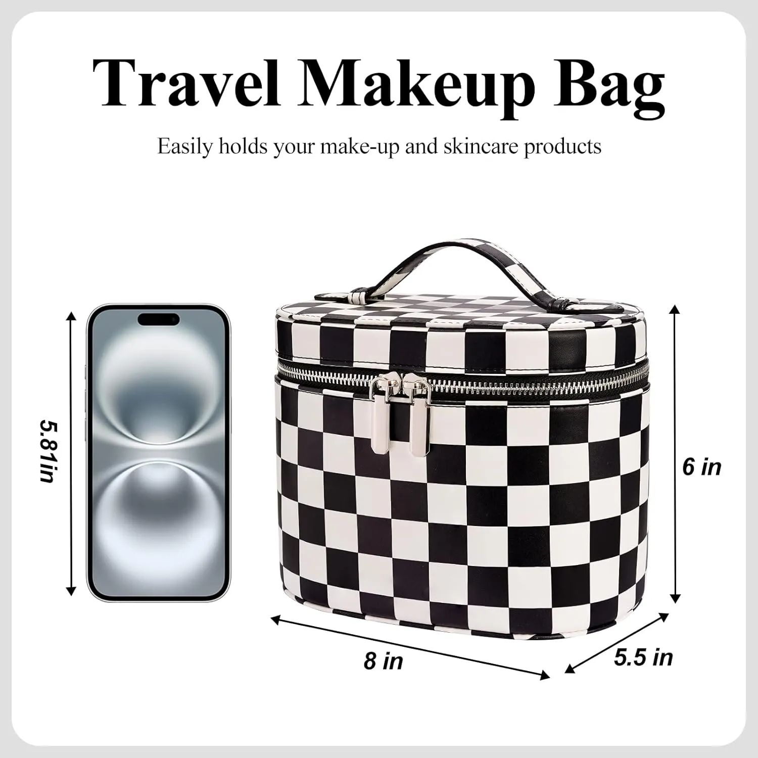 Makeup Bag, Travel Make up Case with Compartments and Handle, Portable Cosmetic Organizer Bags,Toiletry Bag for Women