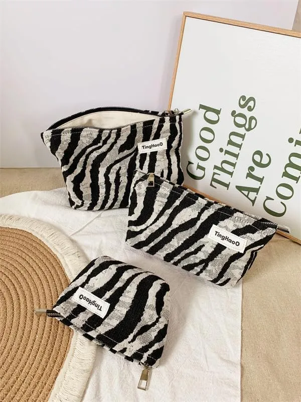 Makeup Bag Zebra Pattern Travel Toiletry Bag for Women Cosmetic Bag with Zipper Travel Bags for Women Makeup Bags (3 Pics)