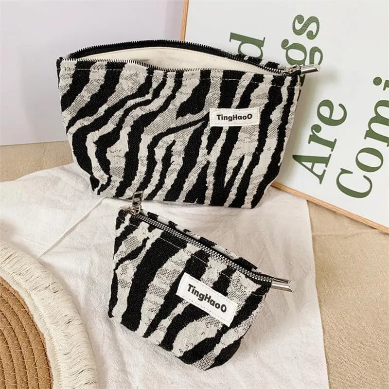 Makeup Bag Zebra Pattern Travel Toiletry Bag for Women Cosmetic Bag with Zipper Travel Bags for Women Makeup Bags (3 Pics)