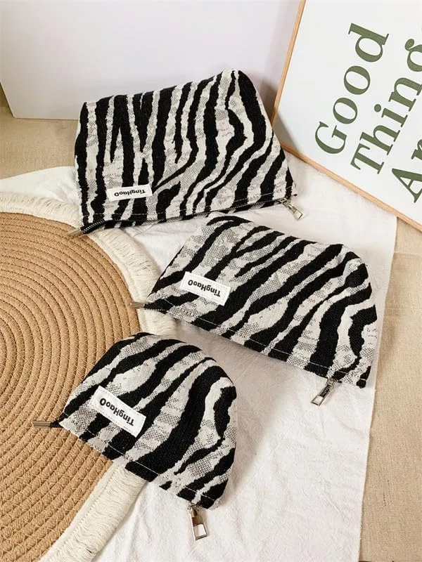 Makeup Bag Zebra Pattern Travel Toiletry Bag for Women Cosmetic Bag with Zipper Travel Bags for Women Makeup Bags (3 Pics)