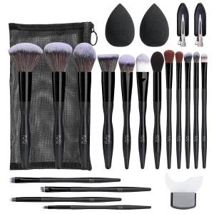 Makeup Brush Set Kiki Beauty 21 Pcs Makeup Brush Set and Tool Kit with Bag Powder Foundation Contour Blush Concealer EyeShadow Beauty Blender includes 16 Brushes 2 Sponges 2 Hair Pins 1 Eyeliner Tool