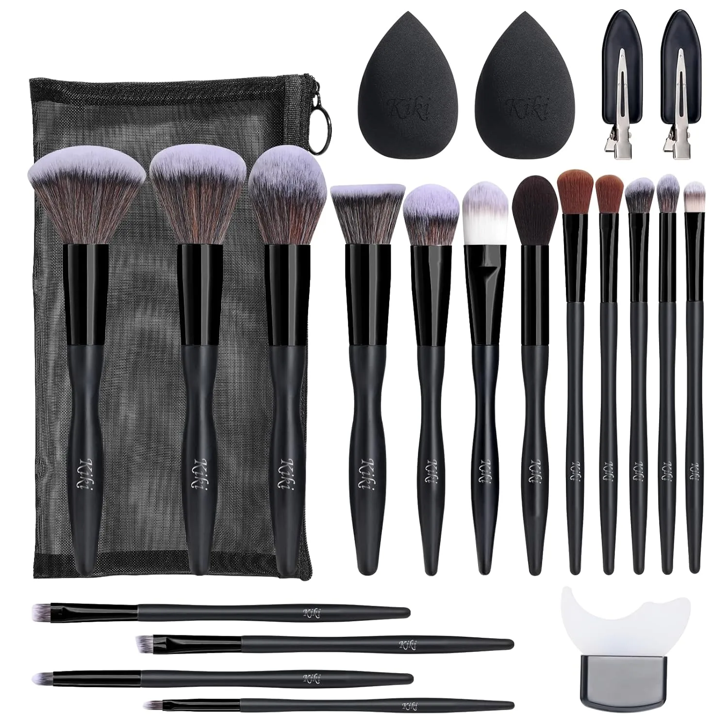 Makeup Brush Set Kiki Beauty 21 Pcs Makeup Brush Set and Tool Kit with Bag Powder Foundation Contour Blush Concealer EyeShadow Beauty Blender includes 16 Brushes 2 Sponges 2 Hair Pins 1 Eyeliner Tool