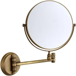 Makeup Mirror All Copper Antique Folding Makeup Mirror Bathroom Mirror Double-Sided Mirror 3 Times Magnifying Glass Wall-Mounted Makeup Mirror Makeup Mirror