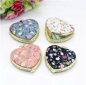 Makeup Mirror Vanity Makeup Mirror Mini Compact Pocket Vanity Mirror Portable Two-Side Folding Makeup Mirror Women Vintage Cosmetic Mirrors Cosmetic Mirror (Color : Round), Heart