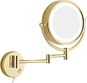 Makeup Mirror Wall Mounted with Led Lights Bathroom Magnification Mirror 8.6inch- 360 Rotation for Makeup Shaving (Color : Gold, Size : 5X)