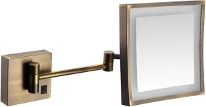 Makeup Mirror with Lights and 3X Magnification Square LED Wall Mounted Bathroom Vanity Mirror Rotable Extendable Shaving Mirror Brass Plug in (Color : Gold, Size : H ( Color : Brass , Size : Hardwired