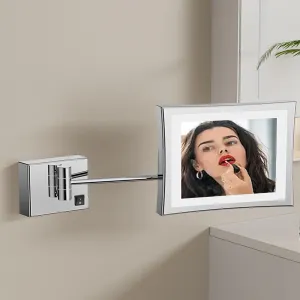 Makeup Mirror with Lights and 3X Magnification Square LED Wall Mounted Bathroom Vanity Mirror Rotable Extendable Shaving Mirror BrassSilver Plug in(Black,Plug in)
