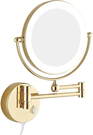 Makeup Mirror with Lights and Magnification 8 inch Double-Sided Brass Bathroom 360° Swivel Extendable Wall-Mounted LED Vanity MirrorRose Gold 10X(Gold,5X)